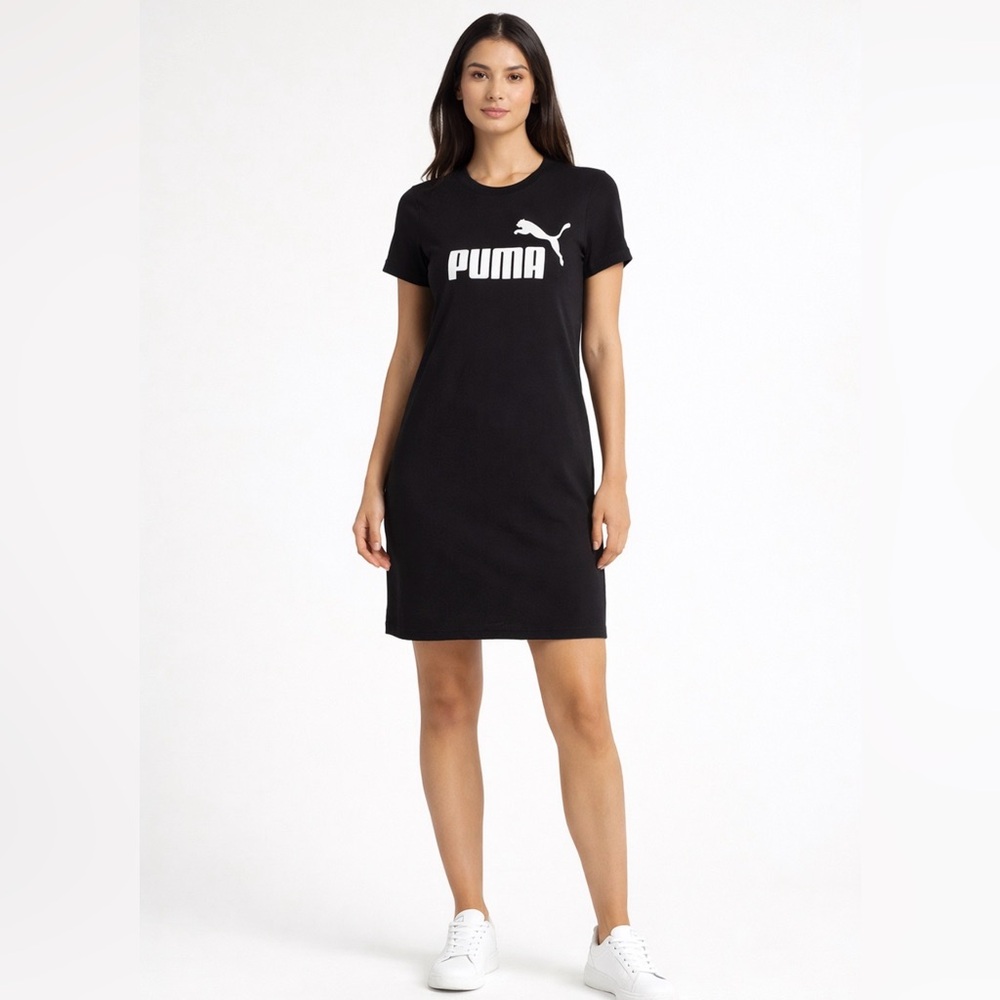 PUMA Women’s size M Black Logo T-Shirt Dress Cotton Stretch Casual(E18)✨